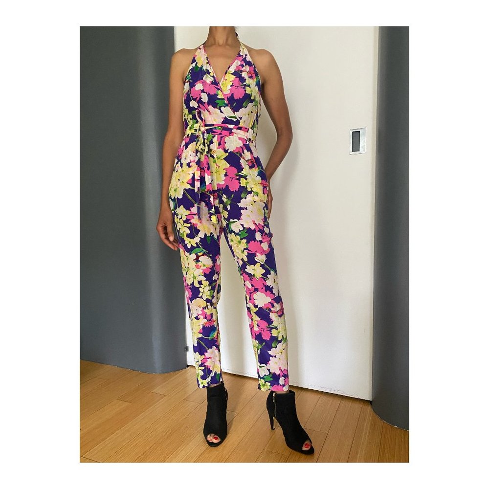 Bright floral halter jumpsuit